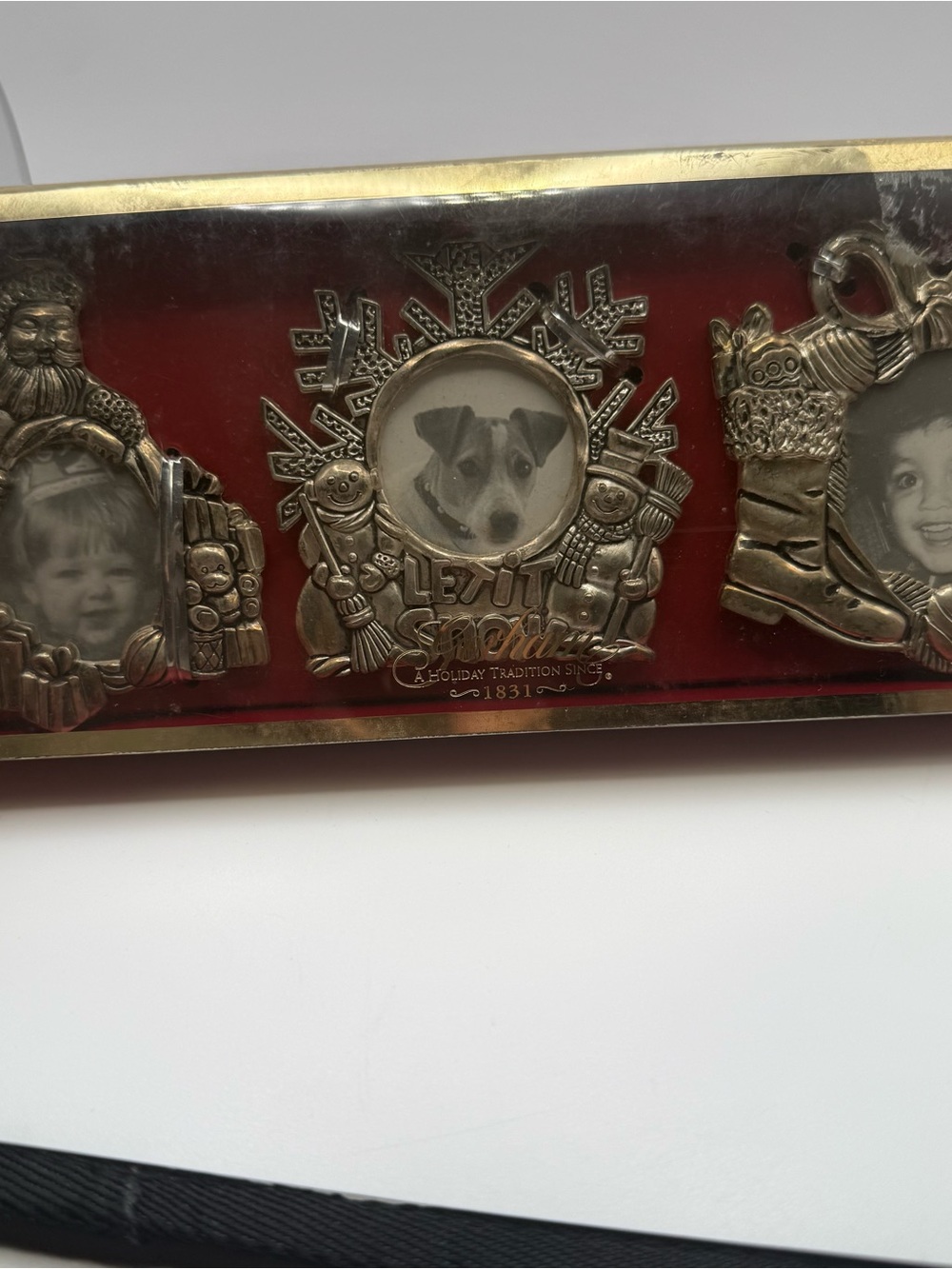 Gorham Silverplate Christmas Photo Frame Ornaments Set of 3 Boxed Santa Snowman